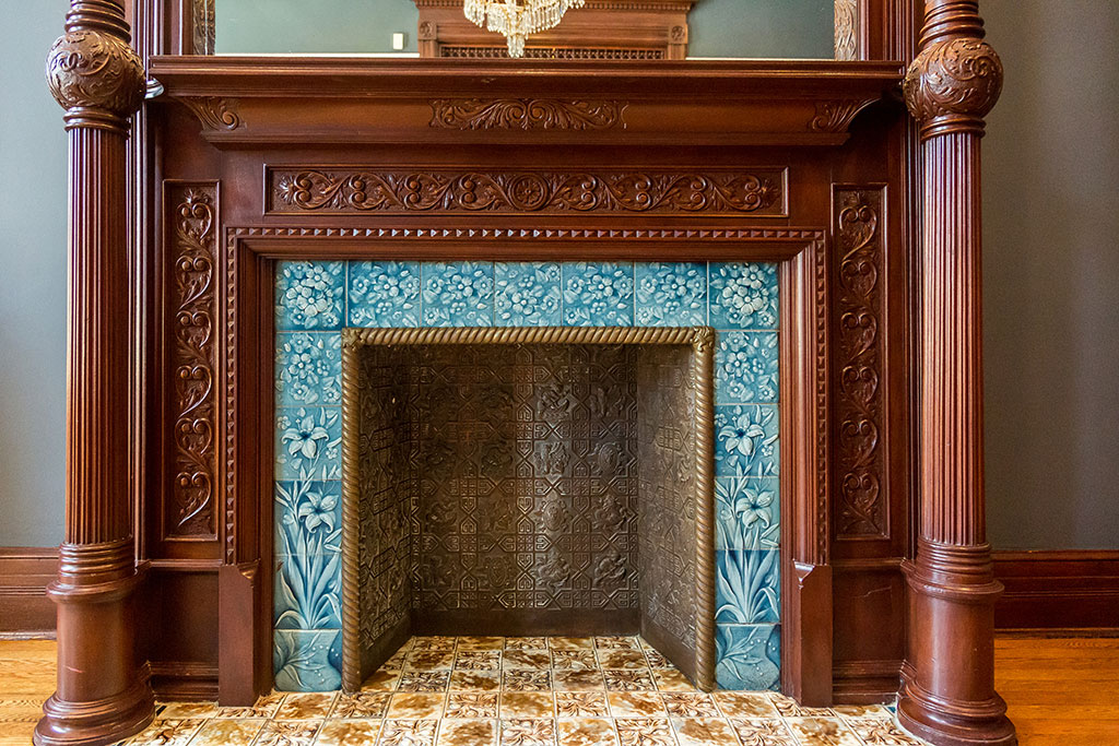 ornate brownstone fireplaces