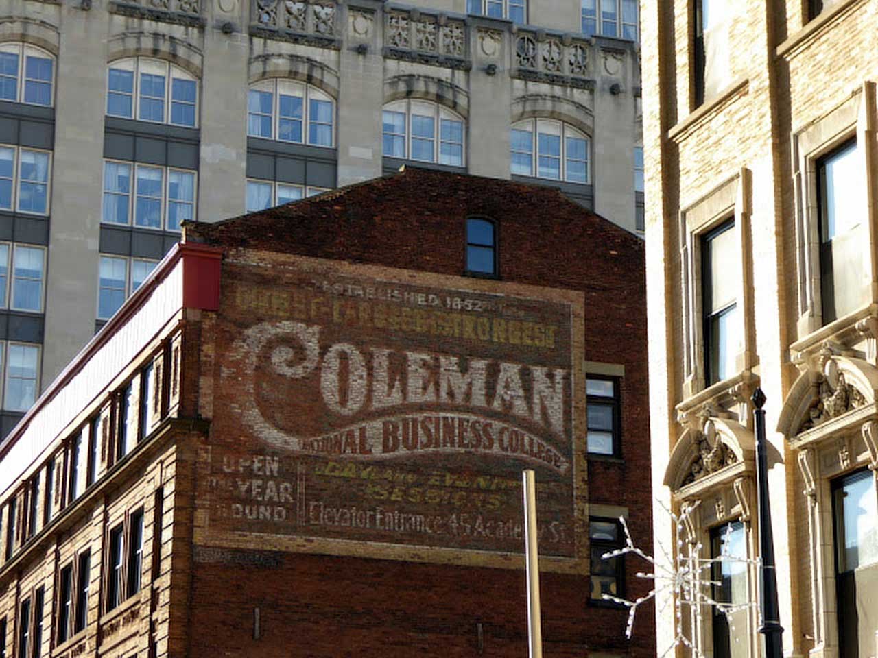 Coleman National Business College newark history sign