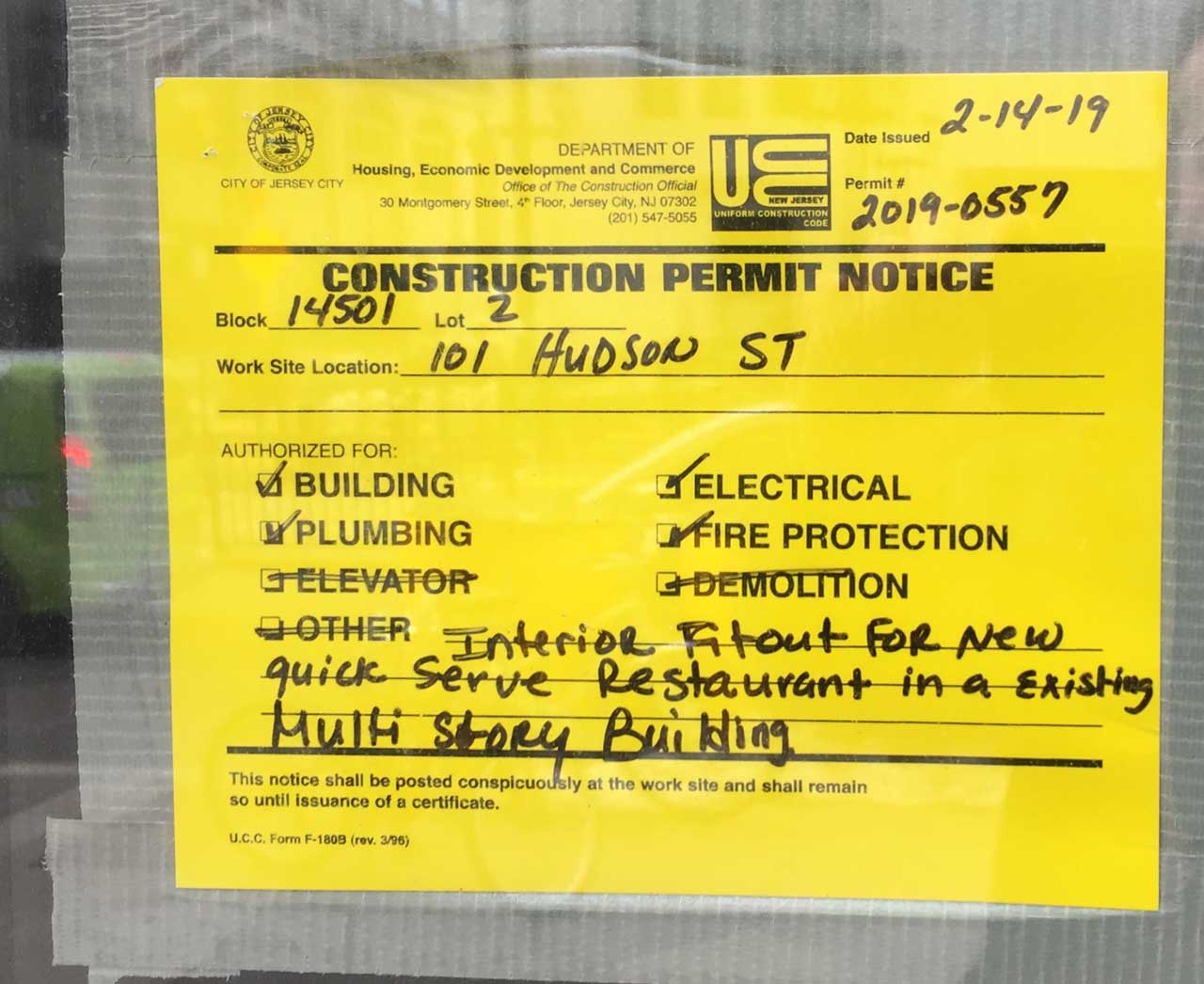 101 Hudson Street Permit Jersey City