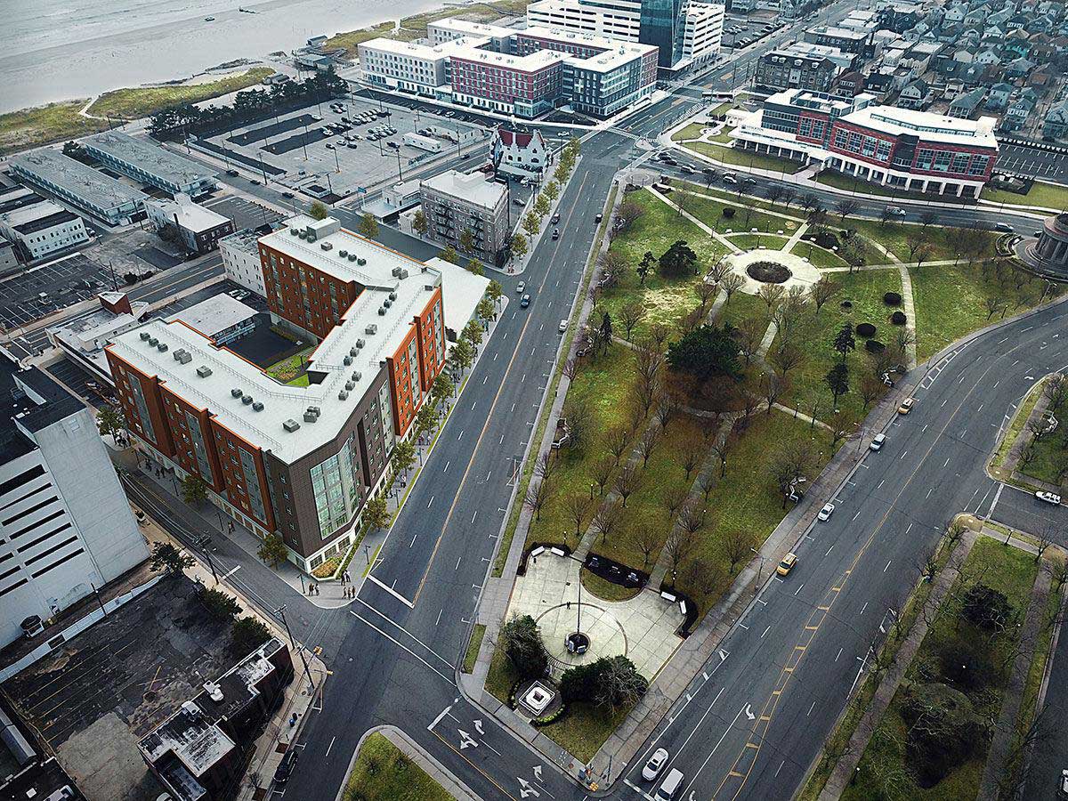 Stockton University Atlantic City Dorms Aerial Rendering