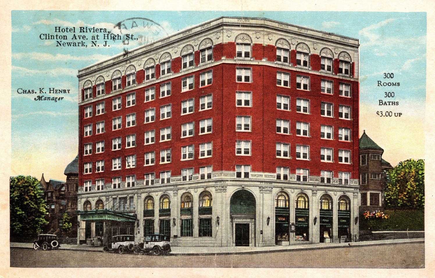 Hotel Riviera Newark Historic Postcard