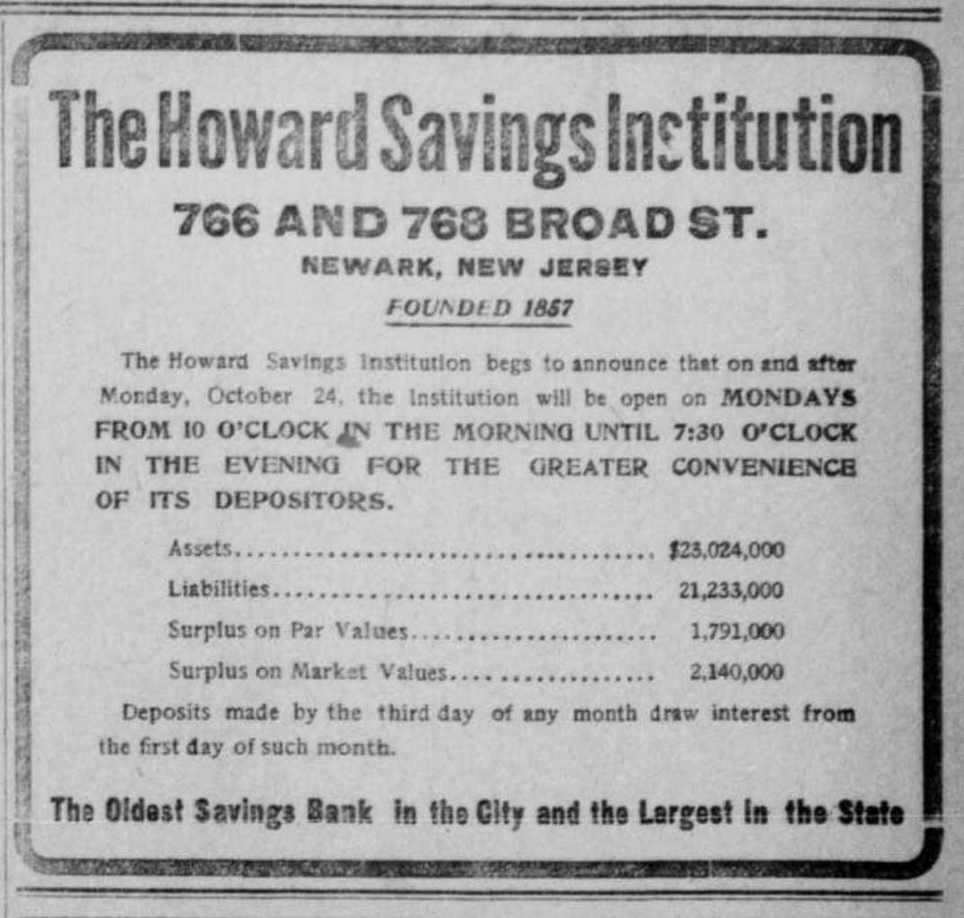 Howard Savings Institution Newark Ad